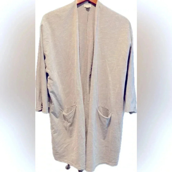 Anthropology Donni‎ Sandwash Ribbed Open Cardigan Grey White Texture Stripe EUC - Picture 2 of 11
